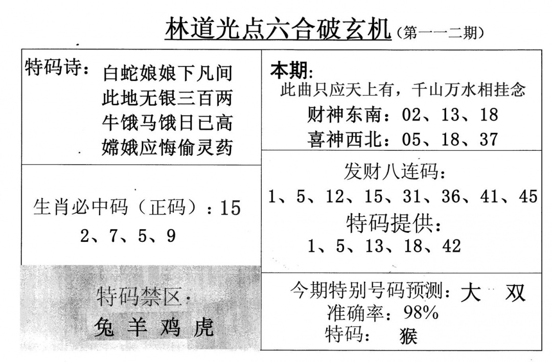 六合彩112期林道光(黑白)