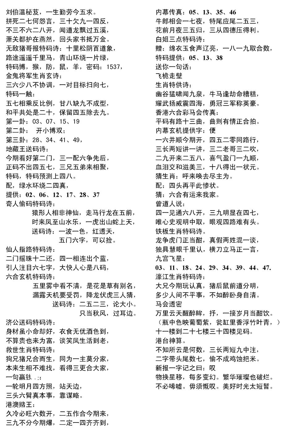 六合彩112期当日电脑综合资料D(黑白)
