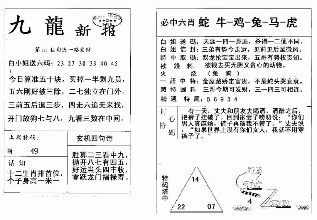 六合彩112期九龙新报(新)(黑白)