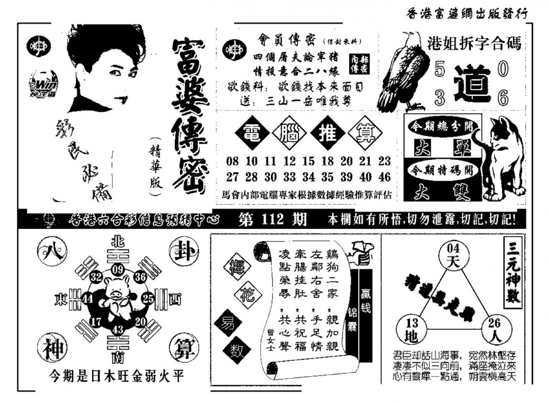 六合彩112期富婆传密(新料)(黑白)