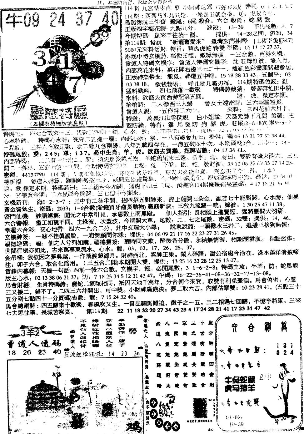 六合彩114期平西版彩霸王B(黑白)
