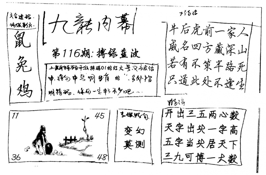 六合彩116期九龙内幕(新图)手写(黑白)