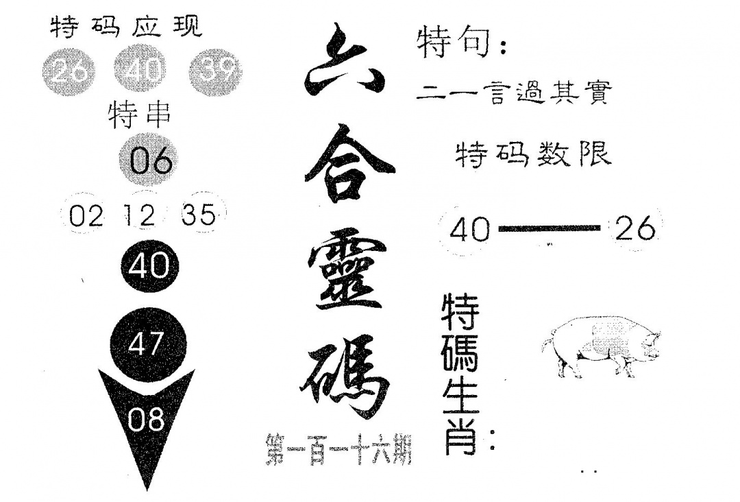 六合彩116期六合灵码(黑白)