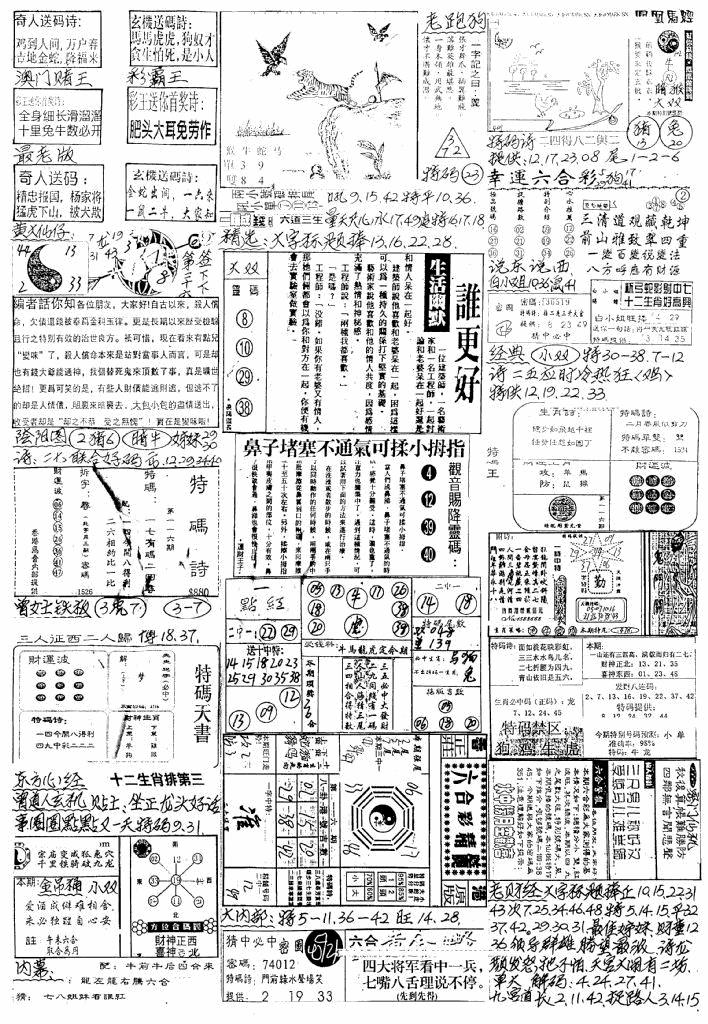 六合彩116期新版手写综合资料B(黑白)