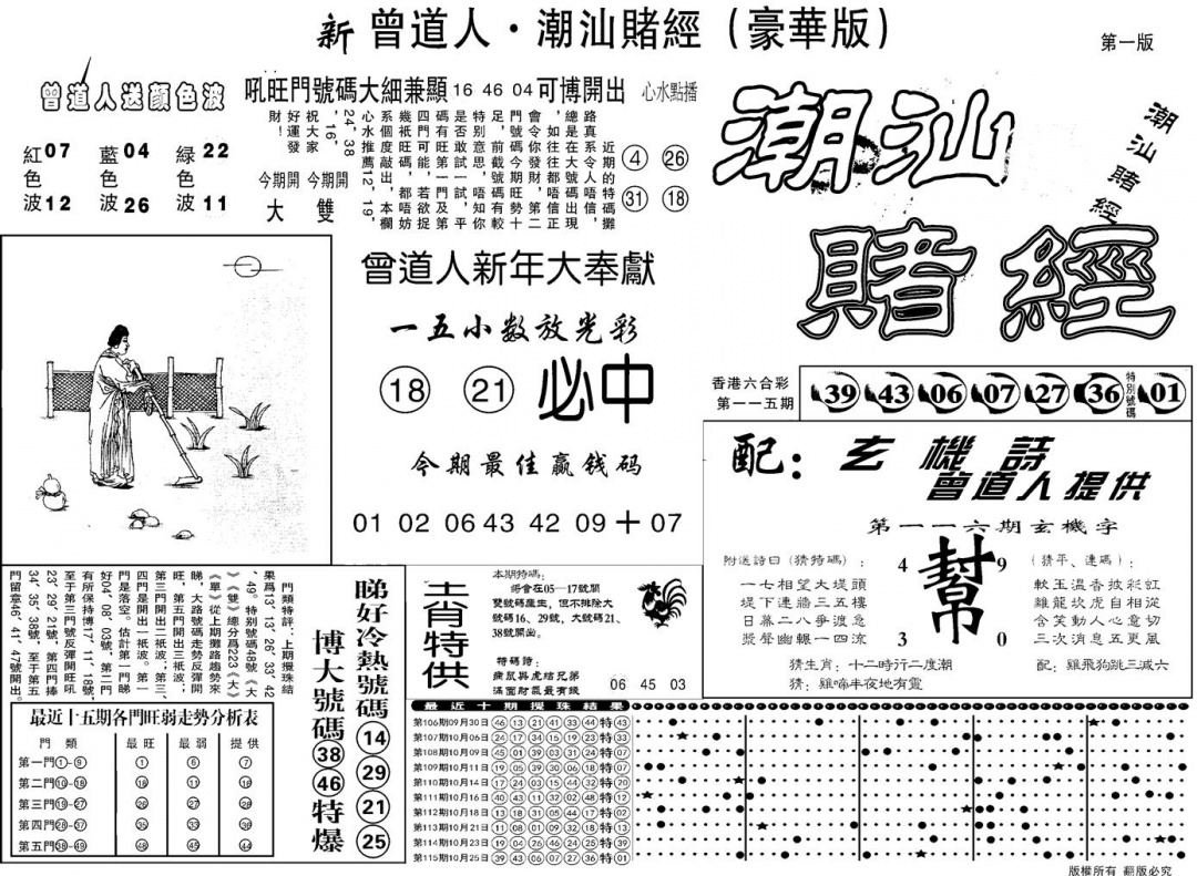 六合彩116期另潮汕赌经濠华版A(黑白)
