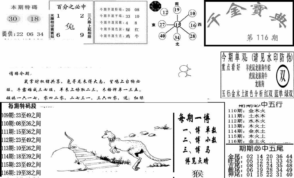 六合彩116期千金宝典(新图)(黑白)