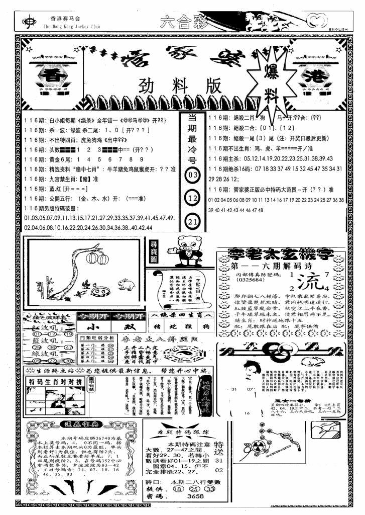 六合彩116期管家婆劲料版(另)(黑白)