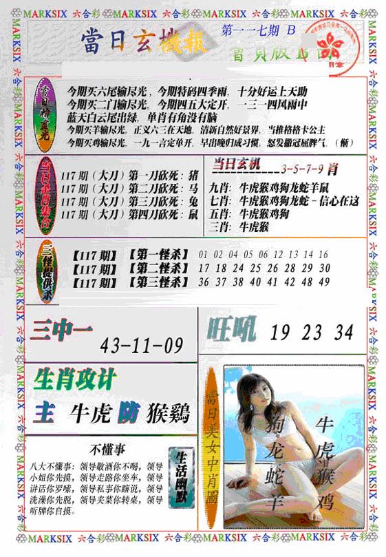 六合彩117期当日特码玄机B(新)(黑白)