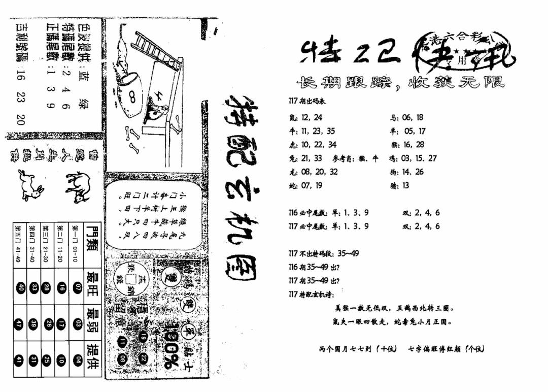 六合彩117期特快快讯+玄机图(新)(黑白)