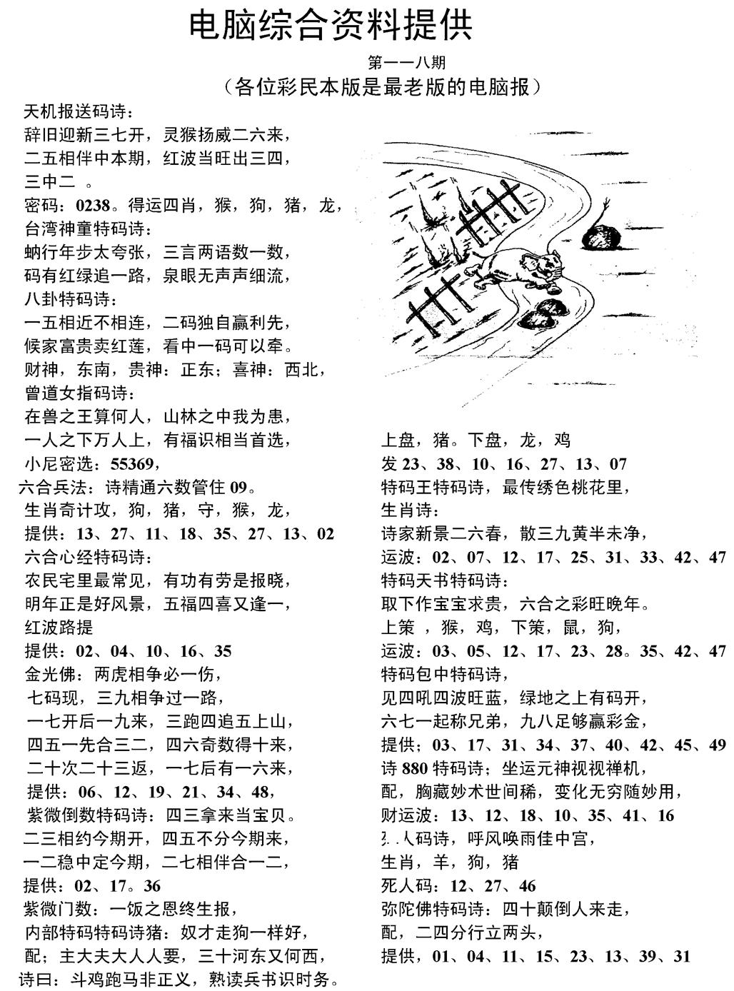 六合彩118期当日电脑综合资料C(黑白)