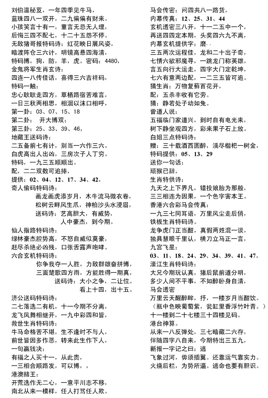 六合彩118期当日电脑综合资料D(黑白)