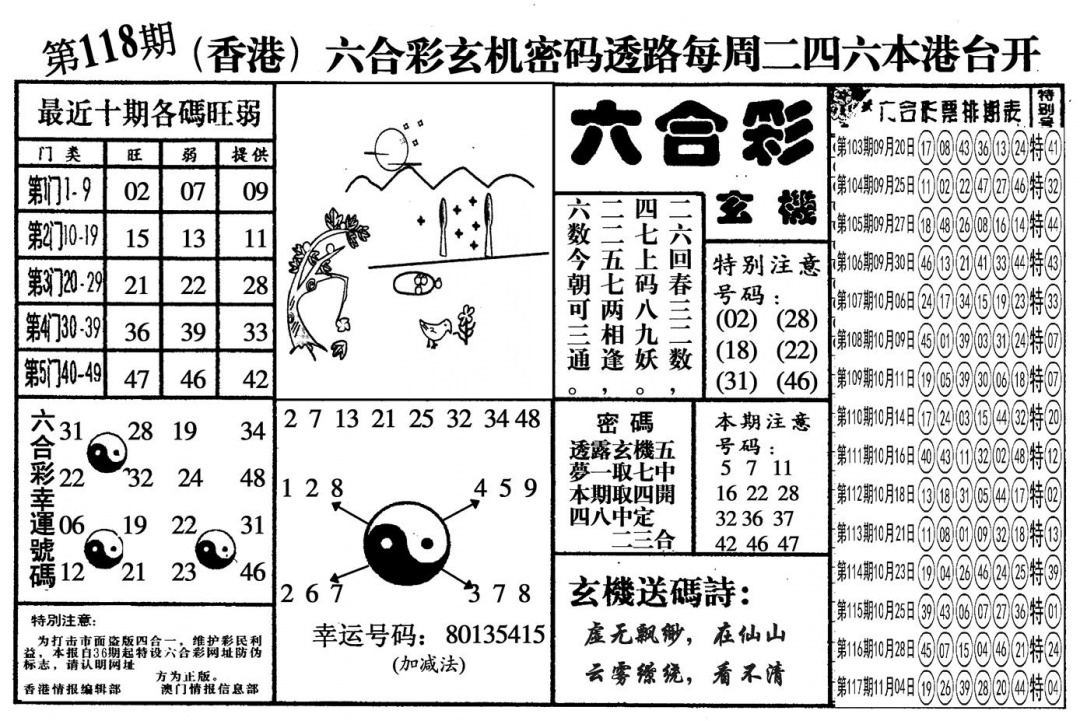 六合彩118期另六合玄机(黑白)