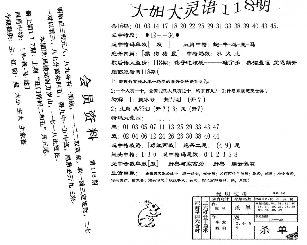六合彩118期大姐大灵语报(新图)(黑白)