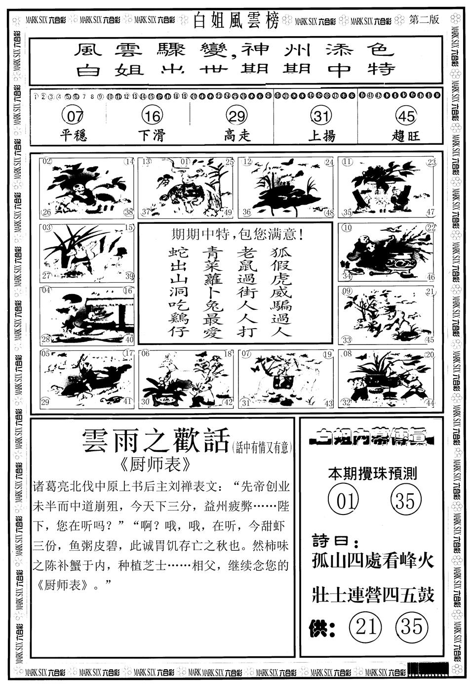 六合彩118期另版白姐风云榜B(黑白)