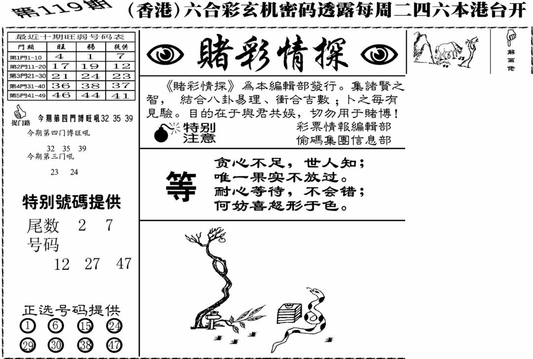 六合彩119期老版赌彩情探(黑白)