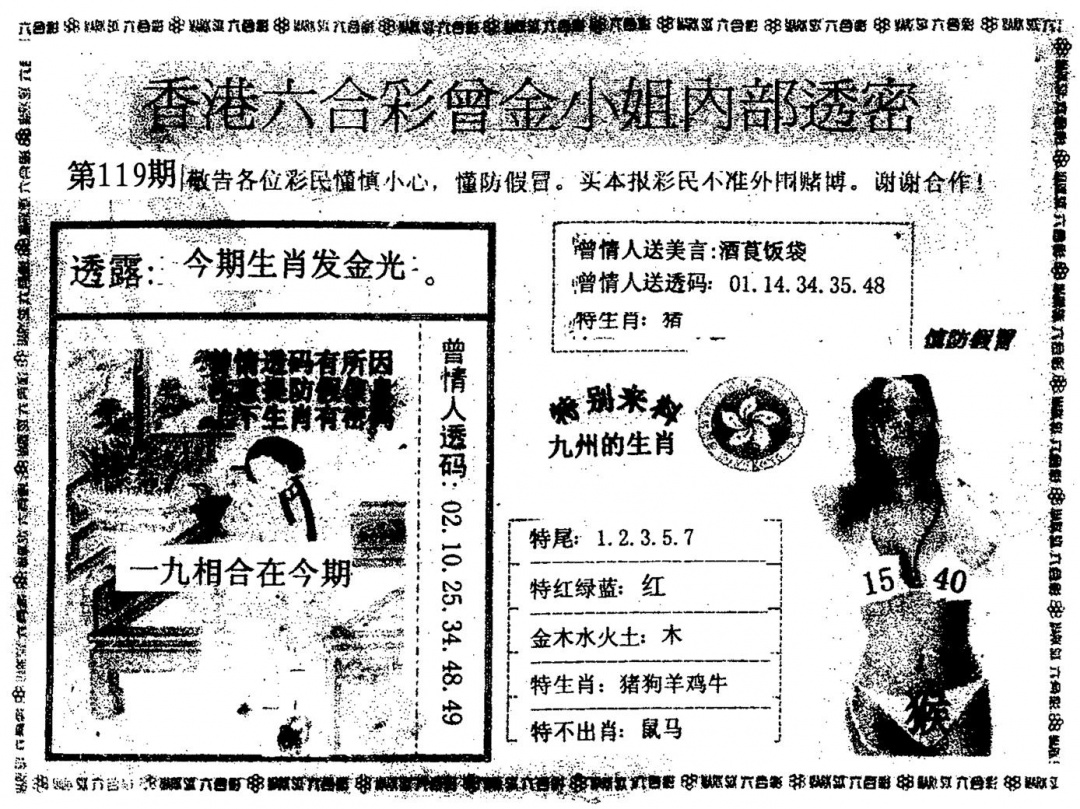 六合彩119期曾金小姐A(黑白)
