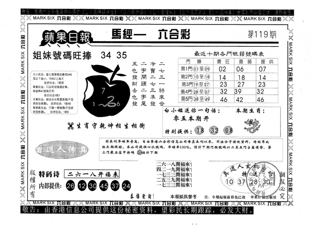 六合彩119期苹果日报A(黑白)