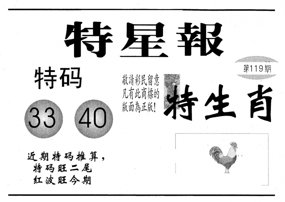 六合彩119期特星报(黑白)