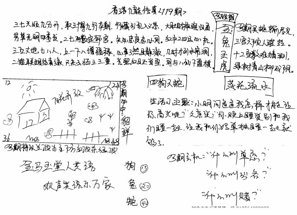 六合彩119期手写九龙内幕B(黑白)