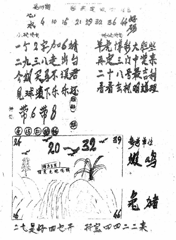 六合彩119期香港九龙传真1(手写版)(黑白)