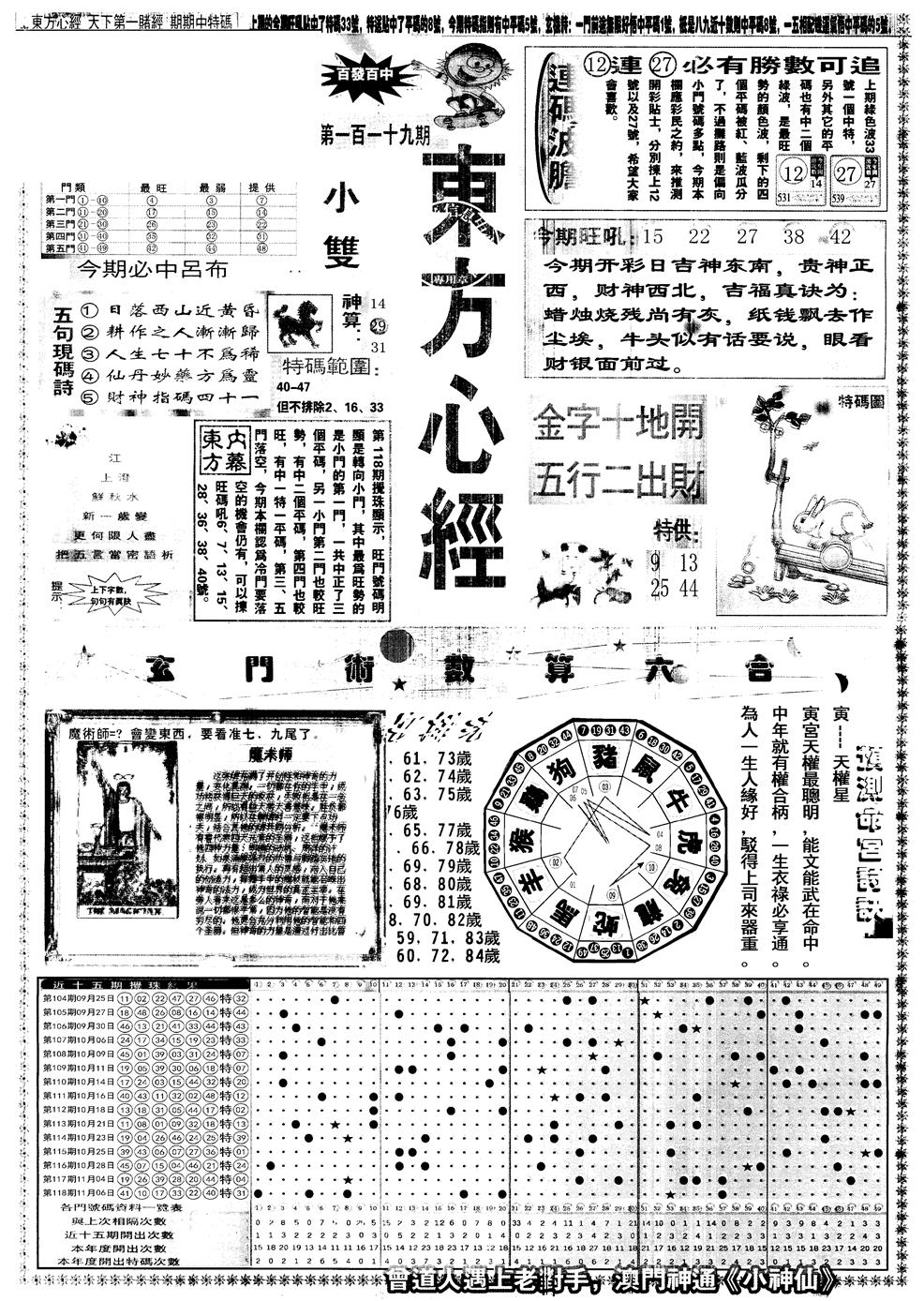 六合彩119期另版东方心经A(黑白)