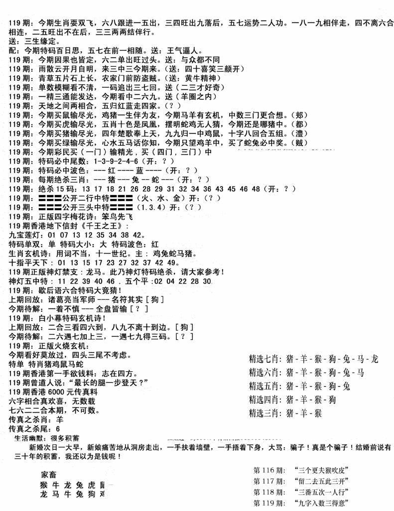 六合彩119期独家正版福利传真(新料)B(黑白)