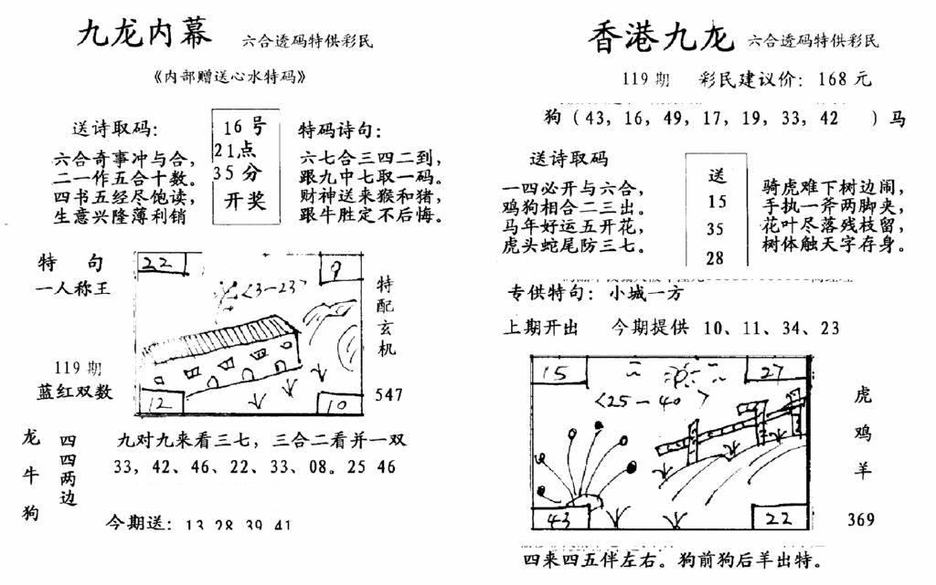 六合彩119期九龙内幕-开奖报(早图)(黑白)