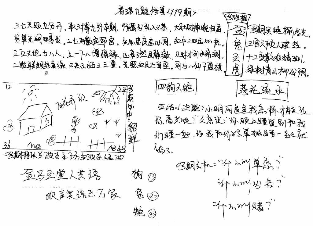 六合彩119期手写九龙内幕(早图)(黑白)