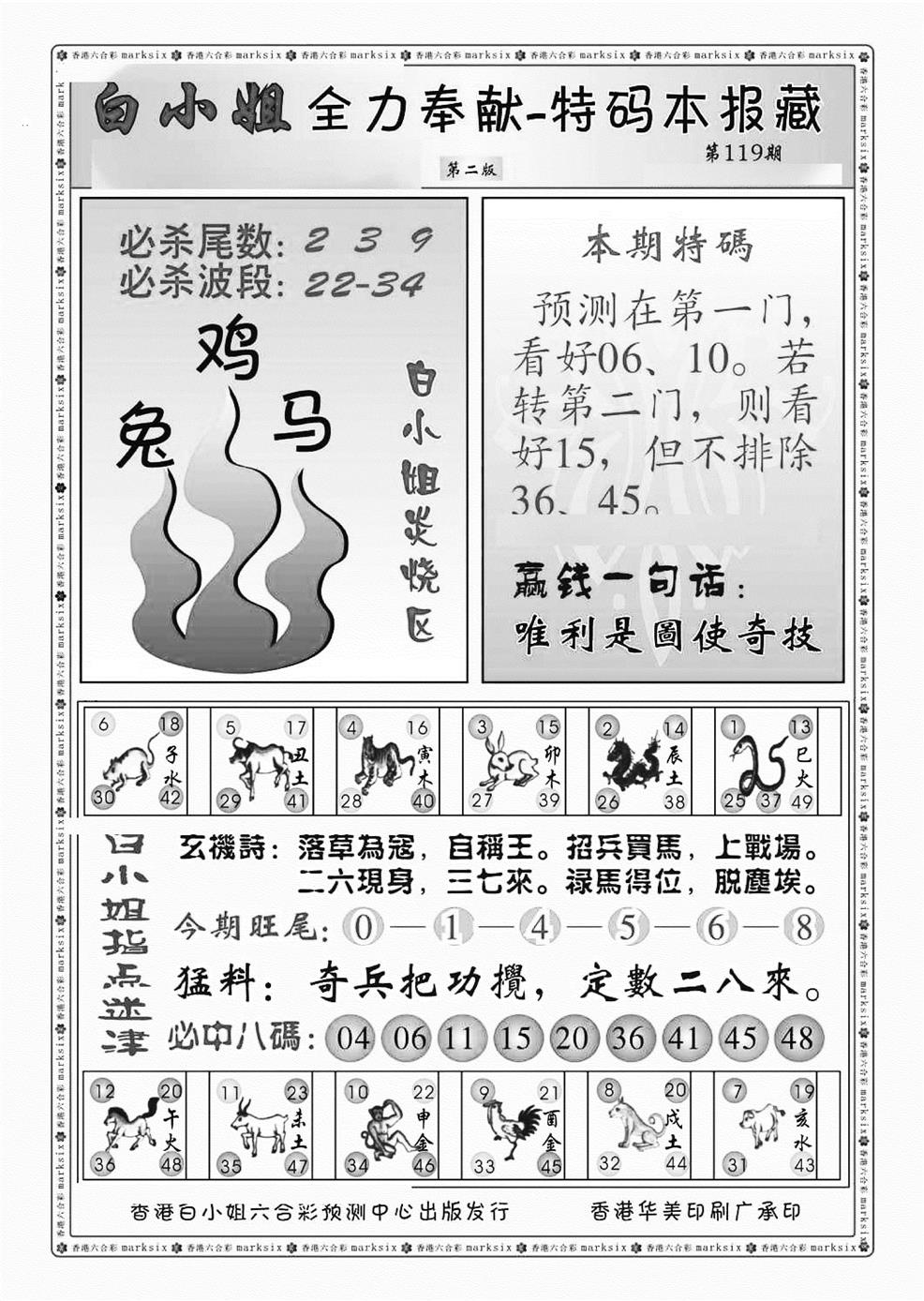 六合彩119期白小姐救世民B（新图）(黑白)