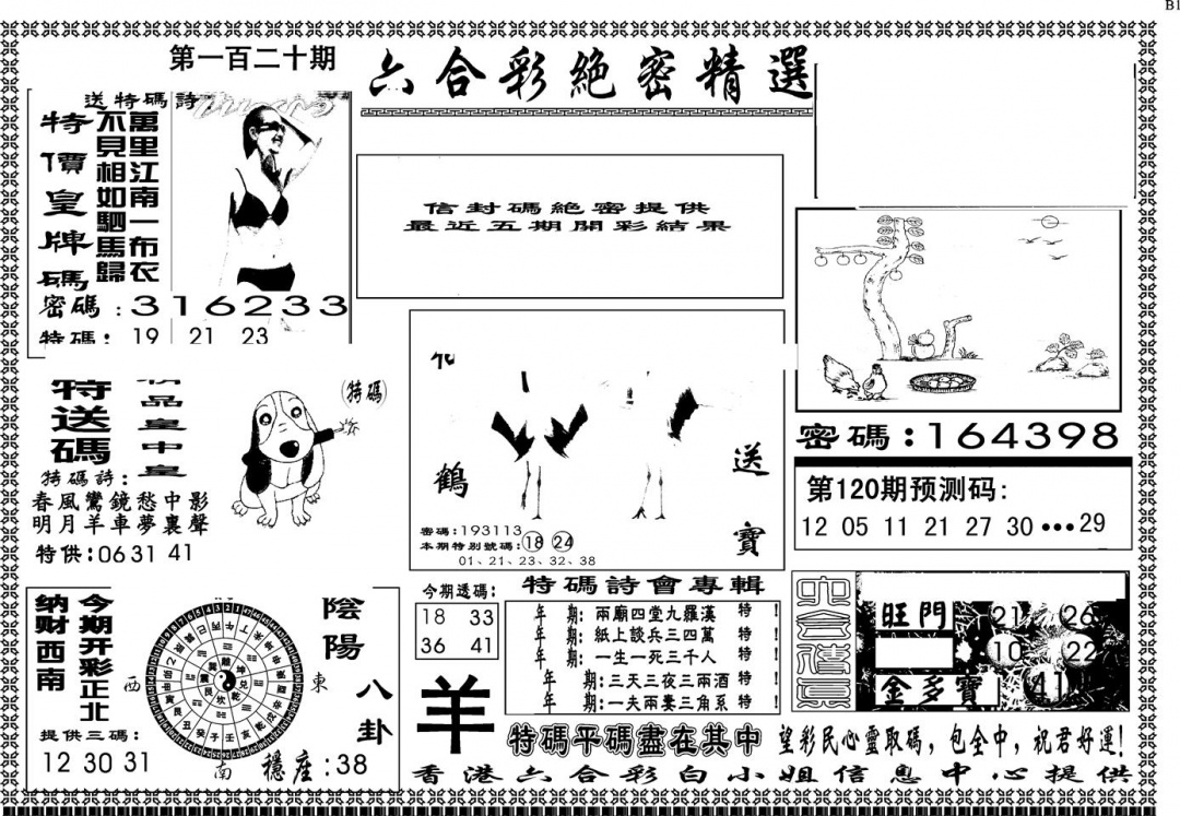 六合彩120期另版白姐绝密精选A(黑白)