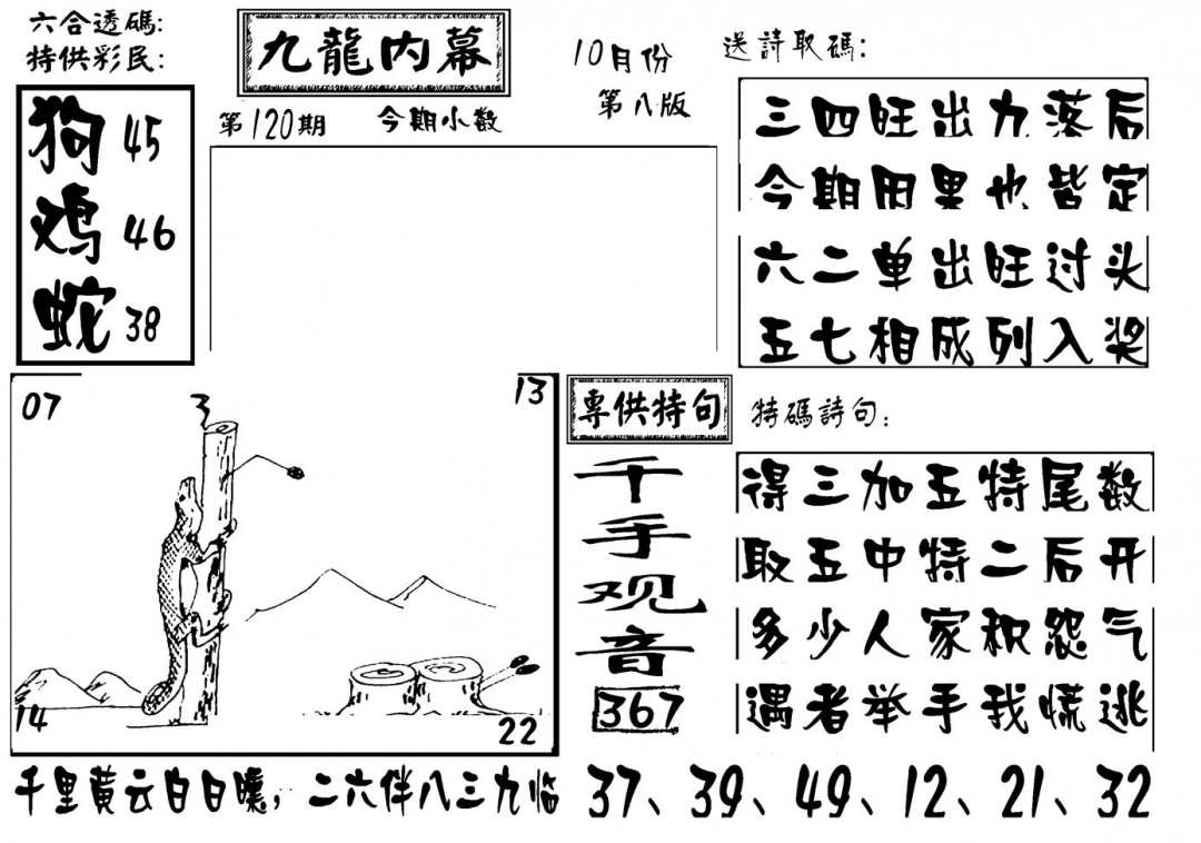 六合彩120期香港九龙传真-3(新图)(黑白)