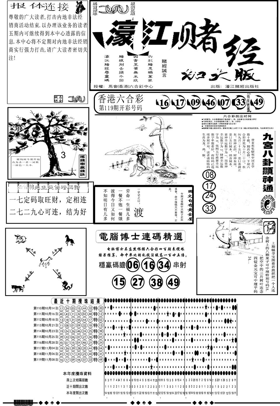 六合彩120期另版大濠江A(黑白)