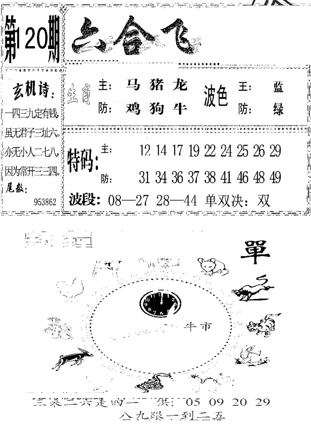 六合彩120期六合飞鸽(新)(黑白)