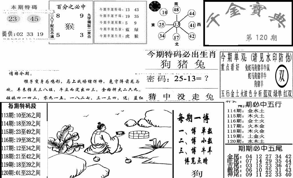 六合彩120期千金宝典(新图)(黑白)