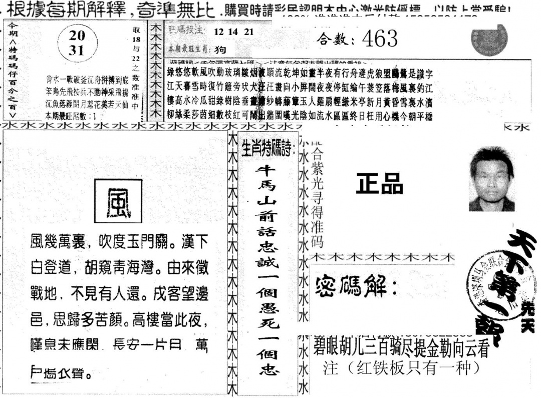 六合彩121期另版红铁板(黑白)