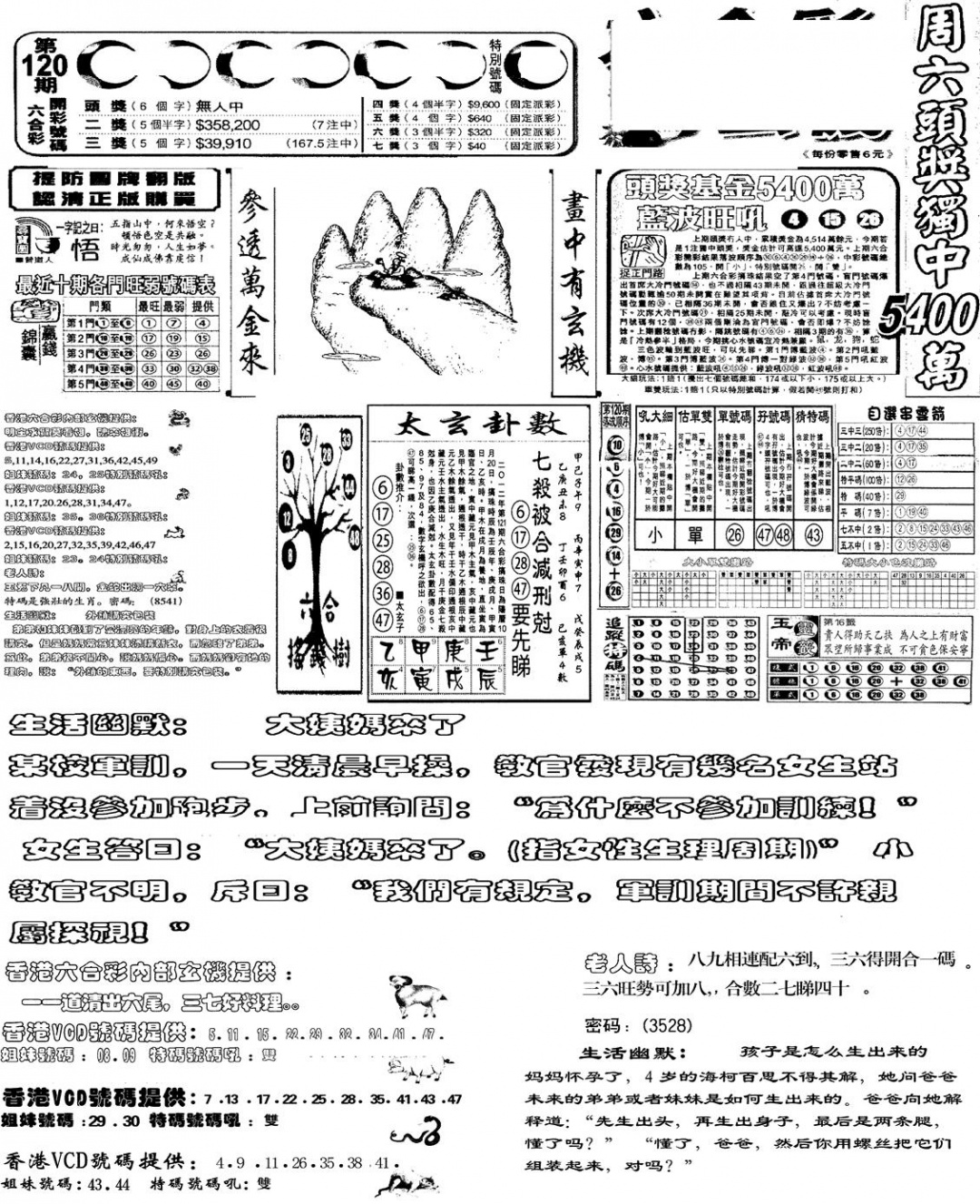 六合彩121期当日报-4(黑白)