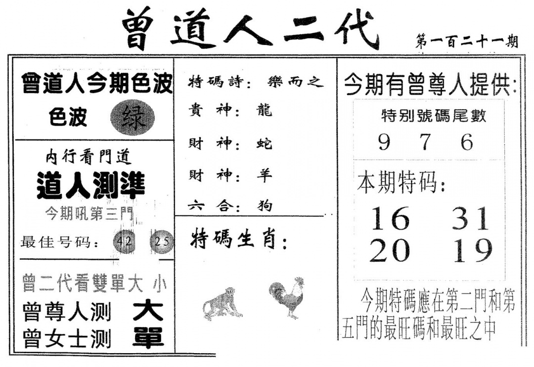 六合彩121期曾二代(黑白)