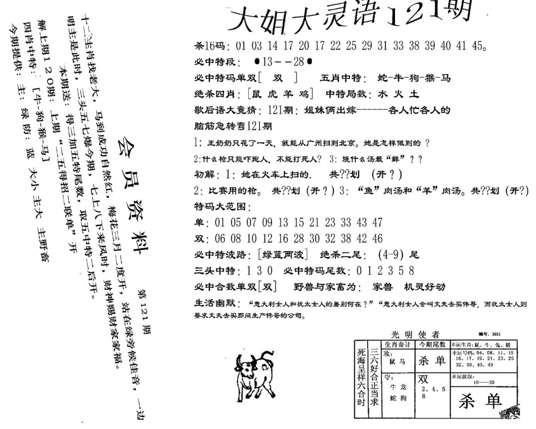 六合彩121期大姐大灵语报(新图)(黑白)