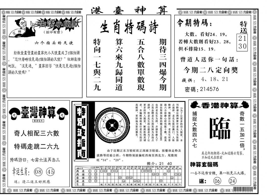 六合彩121期另版港台神算B(黑白)