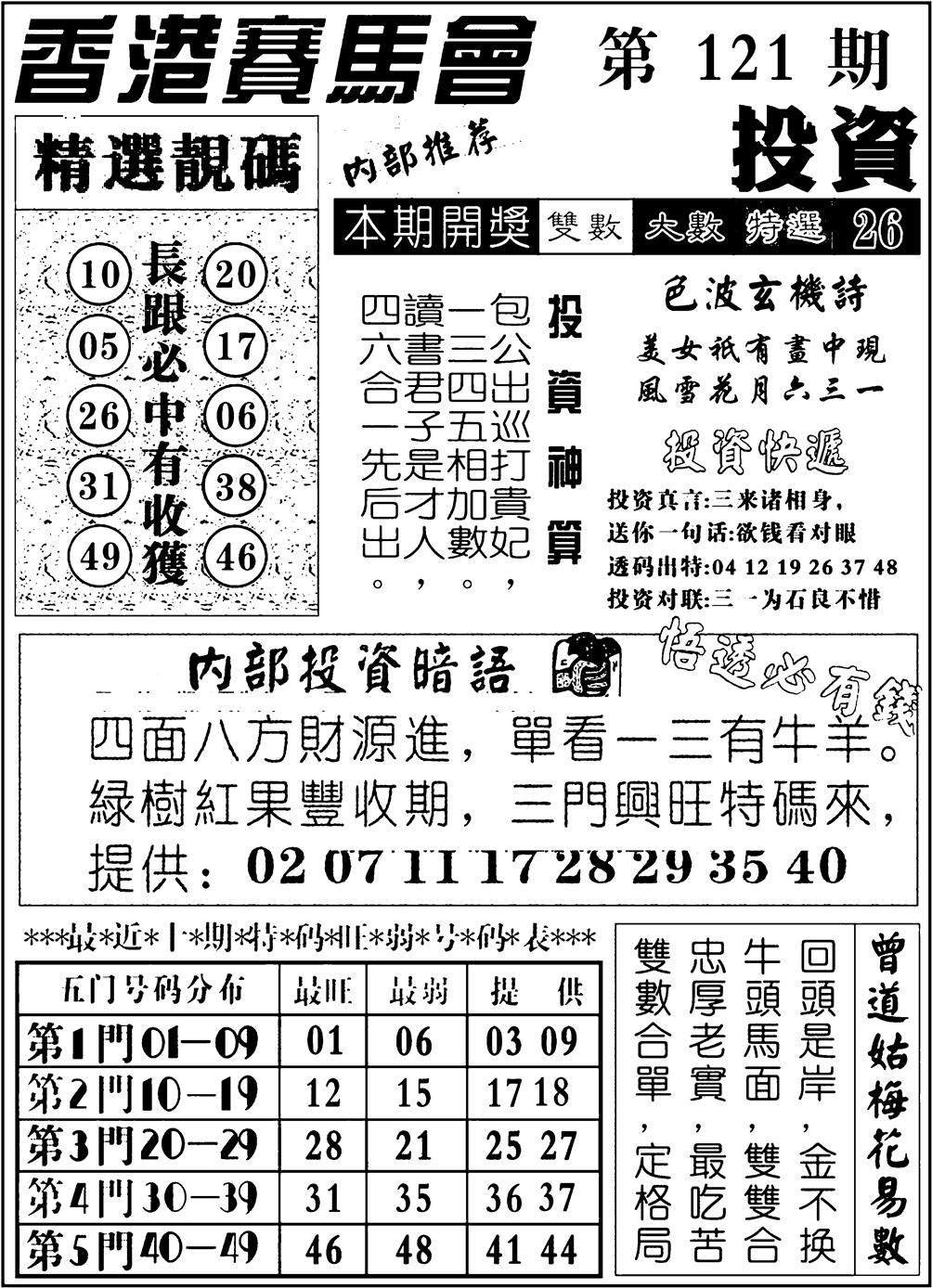 六合彩121期九龙投资(黑白)