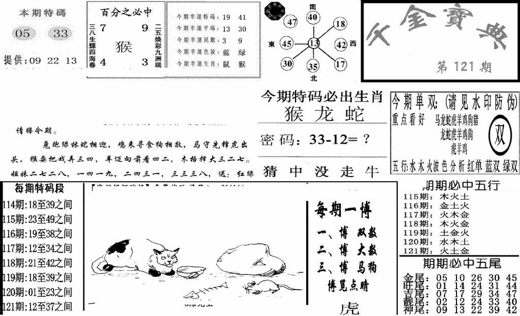 六合彩121期千金宝典(新图)(黑白)