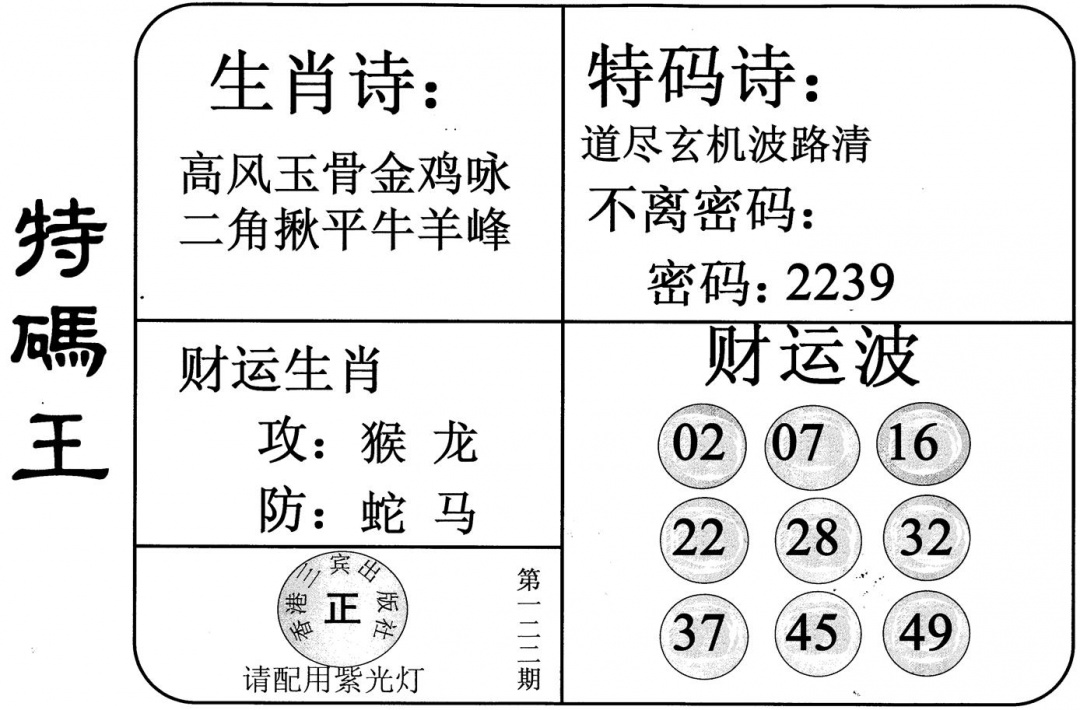六合彩122期特码王(黑白)
