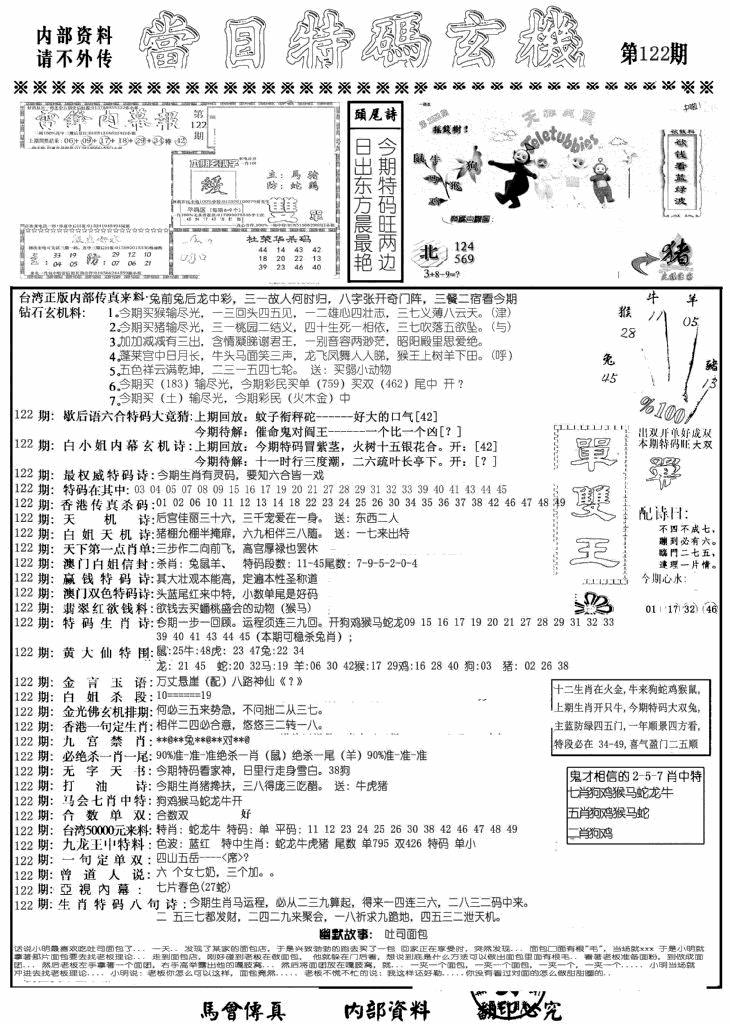 六合彩122期当日特码玄机A(黑白)