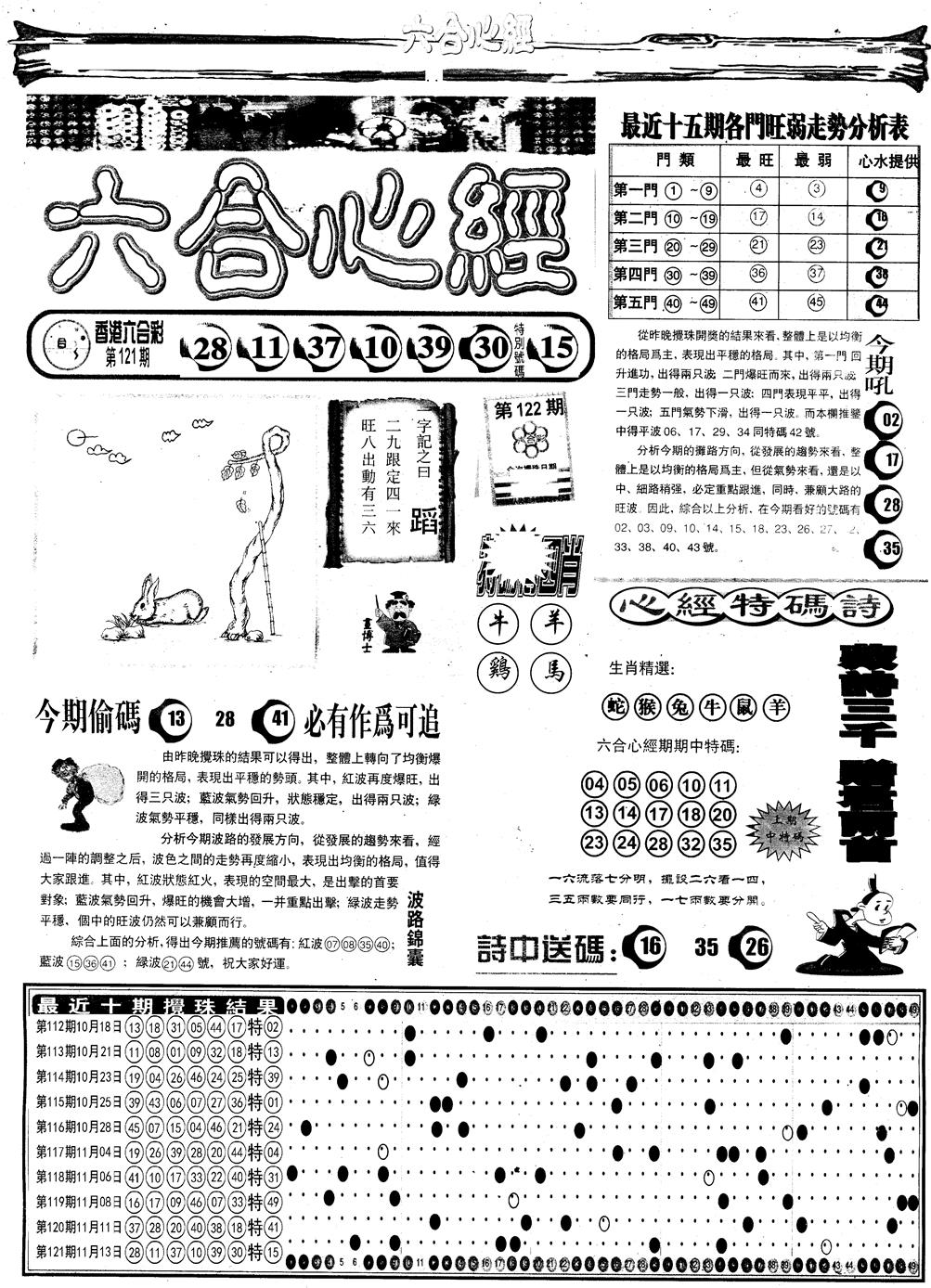 六合彩122期另版六合心经A(黑白)