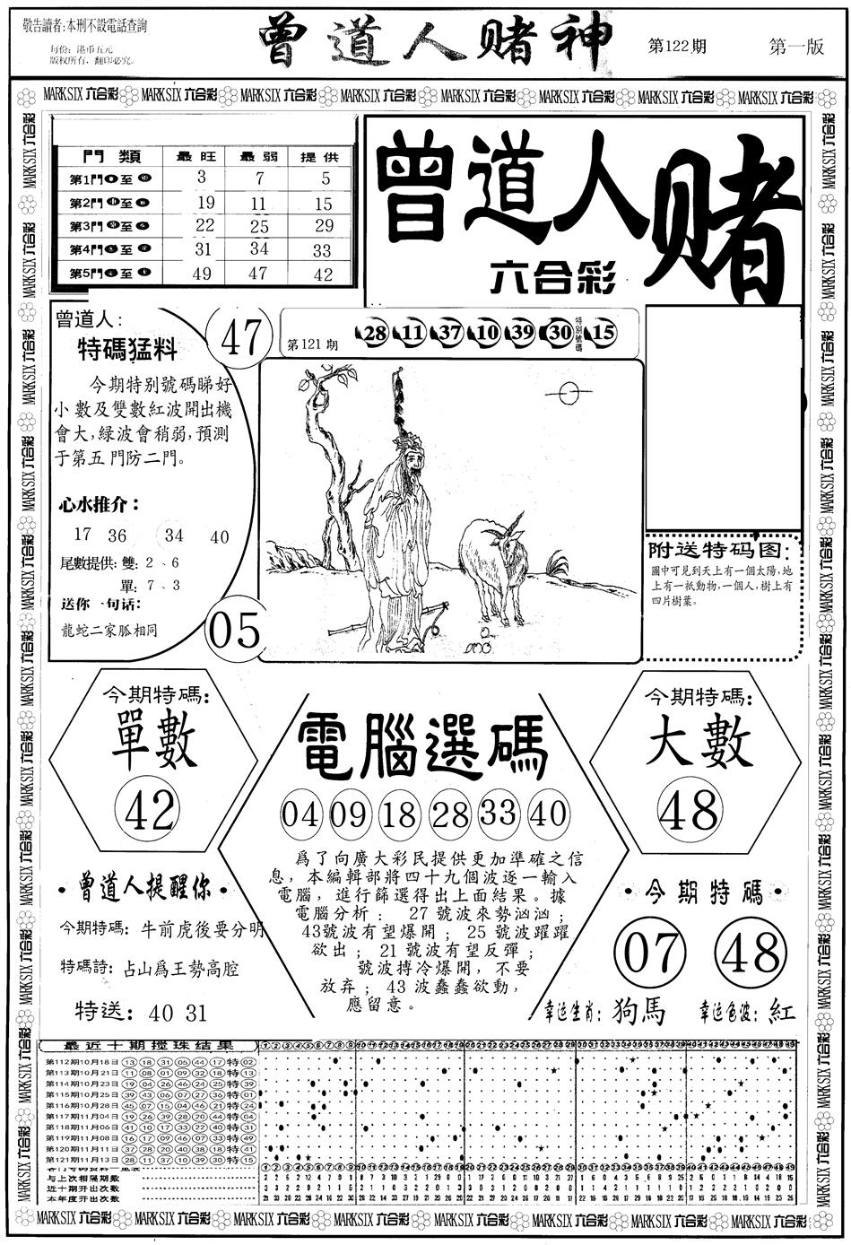 六合彩122期另版曾道人赌神A(黑白)