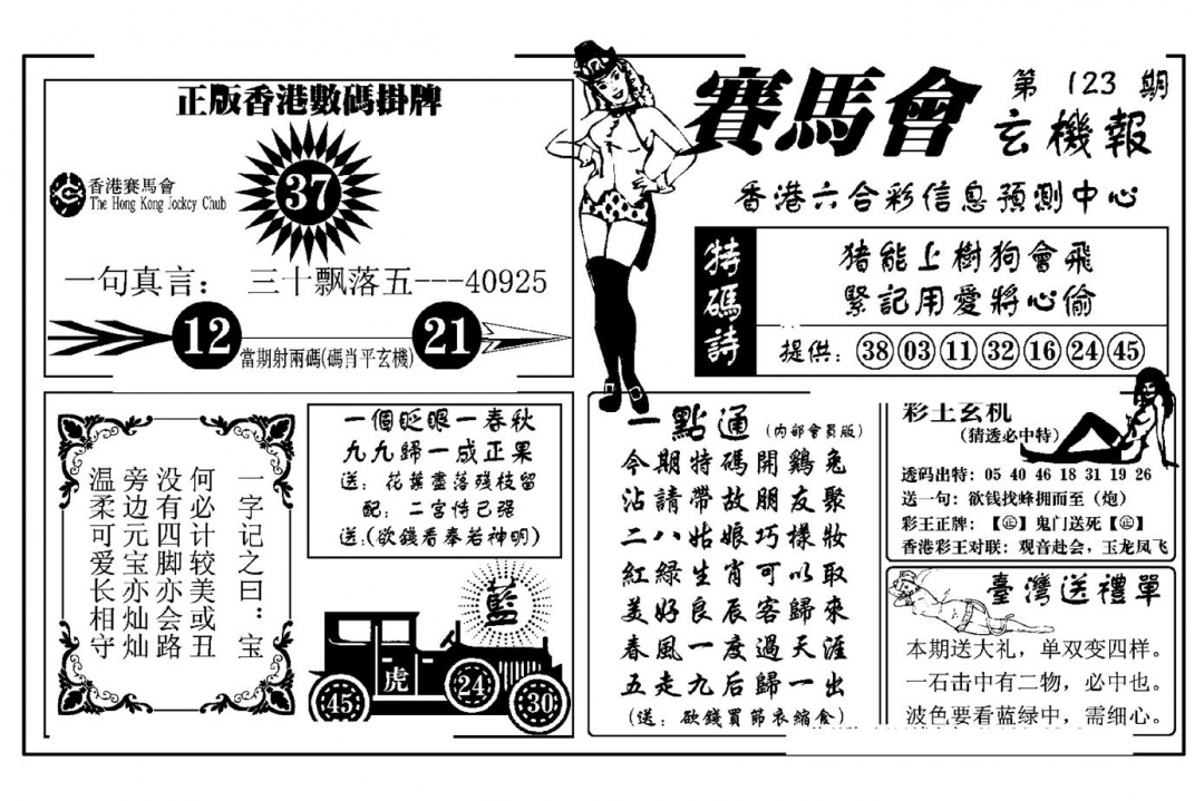 六合彩123期赛马会玄机报(新图)(黑白)