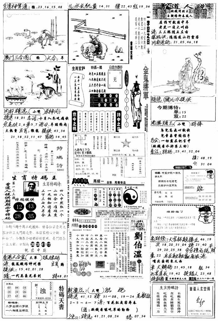 六合彩123期手写综合资料B(黑白)