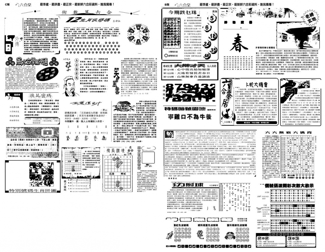 六合彩123期另版六合皇B(黑白)