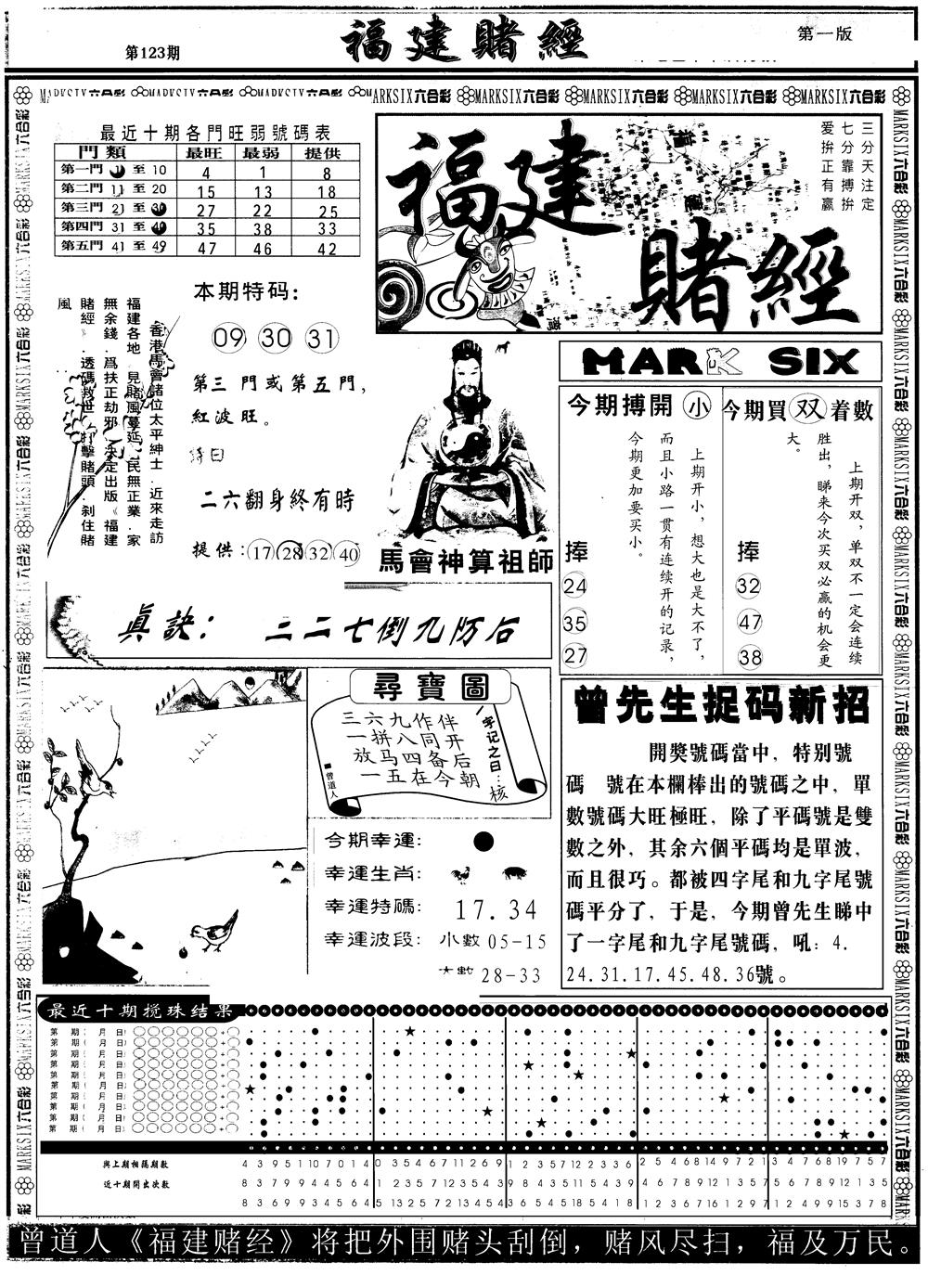 六合彩123期另版福建赌经A(黑白)