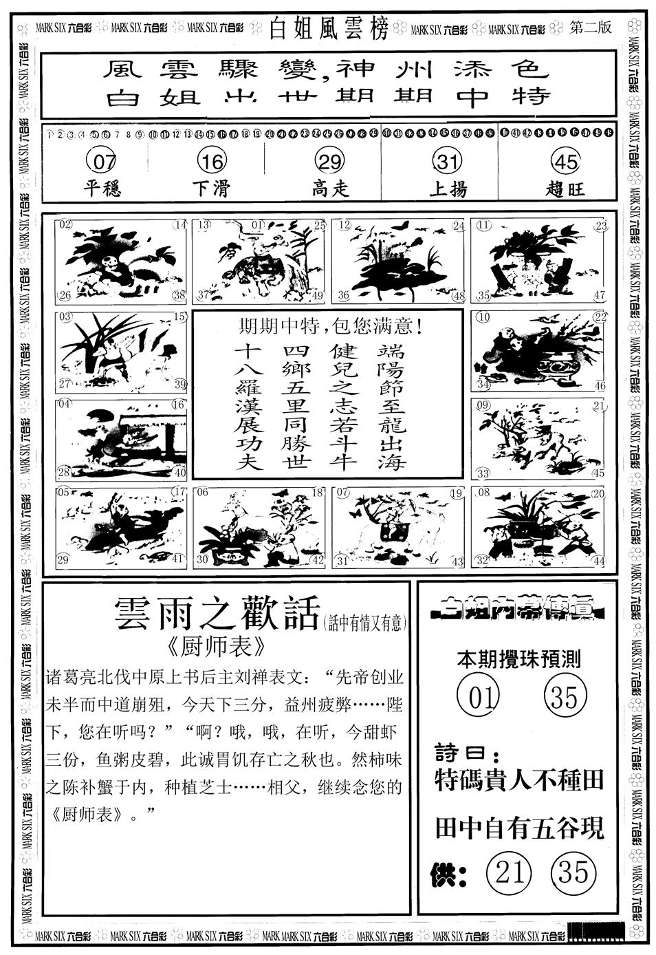 六合彩123期另版白姐风云榜B(黑白)